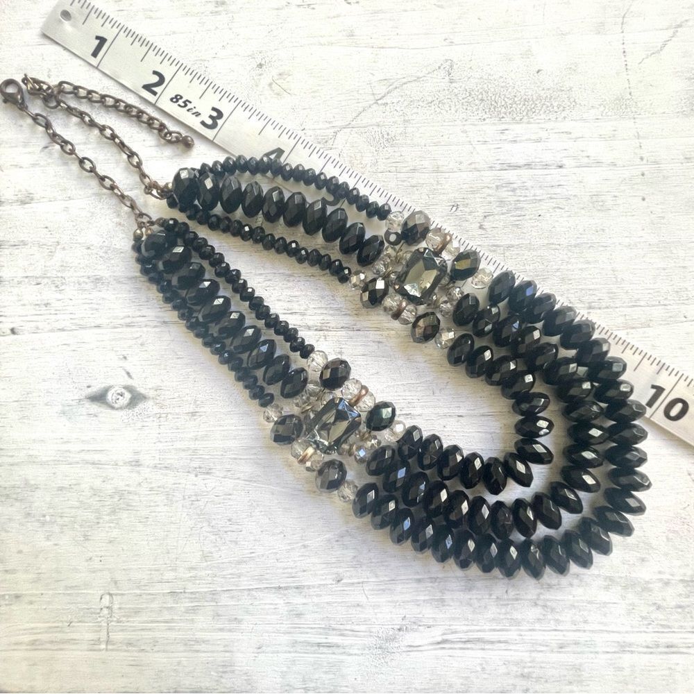 Black Multi Strand Rhinestone Statement Necklace - image 2